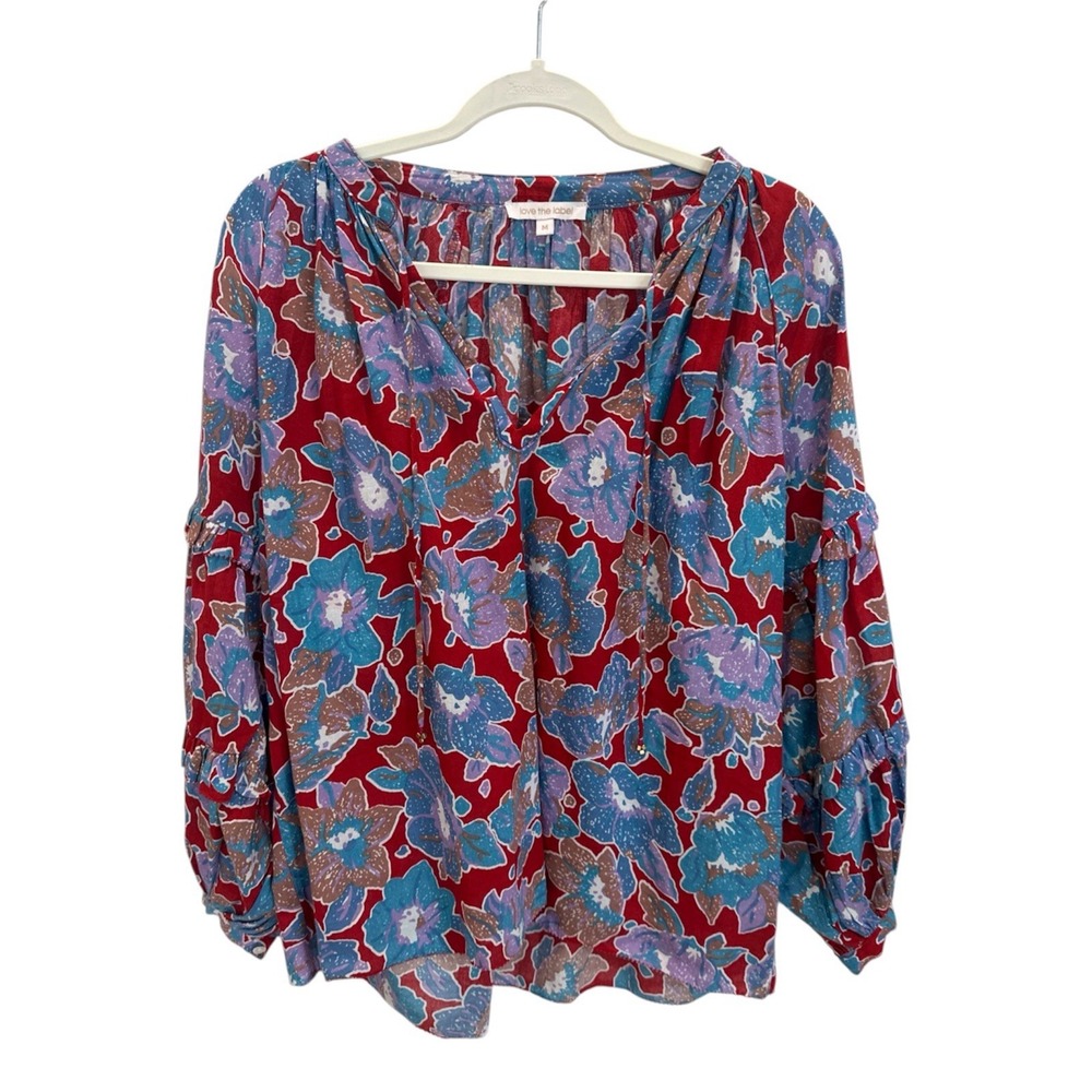 Love The Label Peasant Top Oversize M Floral Balloon Sleeve Romantic Boho